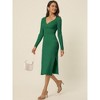 Seta T Women's Fall Winter Long Sleeve V Neck Ribbed Knit Side Slit Twist Front Midi Sweater Dress - 3 of 4