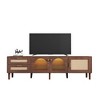 Homy Casa TV Stand with Rattan Doors and Storage Drawers for Living Room, Walnut - 2 of 4