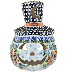 Blue Rose Polish Pottery 573 Vena Pumpkin with Top Hat - 1 of 2