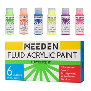 MEEDEN Fluorescent Acrylic Paint Set, 6 High Flow Colors (2 oz, 60 ml), Neon Fluid Acrylic, Glow in the Dark Paints for Canvas Painting - 1 of 1