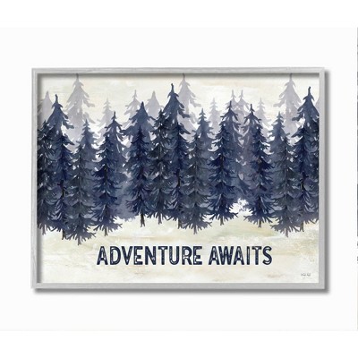 Stupell Industries Adventure Awaits Quote Blue Pine Tree Forest Scene