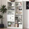 Bookcase with pegboard and drawers, 9 compartment display bookshelf, modern wide wooden shelving white - 2 of 4