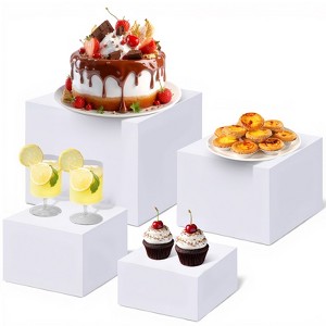 4PCS Acrylic Buffet Risers, Food Display Stand Shelf with Hollow Bottoms, Cube Display Nesting for Catering Dessert Collectibles Jewelry Figures Show - 1 of 4
