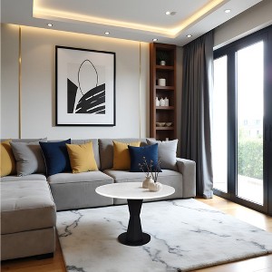 Royal Hampton Coffee Table, White Marble Top on Modern Iron Stand, Round Table, 27 Inch - 1 of 4