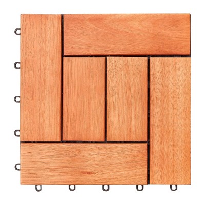 Hanalei 1'x1' Eucalyptus Interlocking Wooden Decktile - Red Brown - Vifah