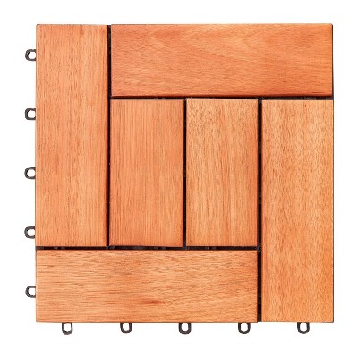 Hanalei 1'x1' Eucalyptus Interlocking Wooden Decktile - Red Brown - Vifah