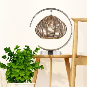 13.75" Leonie High Brushed Nickel Iron Table Lamp with Rattan Shade - River of Goods - 1 of 4