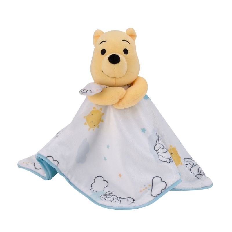Disney Winnie the Pooh White, Yellow, and Aqua Sunshine and Clouds Super Soft Cuddly Plush Baby Blanket and Security Blanket 2-Piece Gift Set, 2 of 11