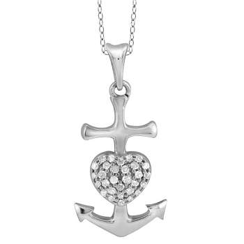 1/10 CT. T.W. Round-Cut White Diamond Pave Set Anchor Pendant in Sterling Silver - White (18")