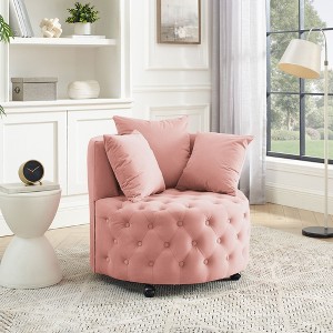 CAVINAS Soft Bean Bag Chair, Velvet Upholstered Swivel Chair for Living Room, with Button Tufted Design and Movable Wheels, Including 3 Pillows - 1 of 4