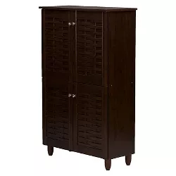 Winda Modern and Contemporary 4-Door Wooden Entryway Shoes Storage Cabinet - Dark Brown - Baxton Studio