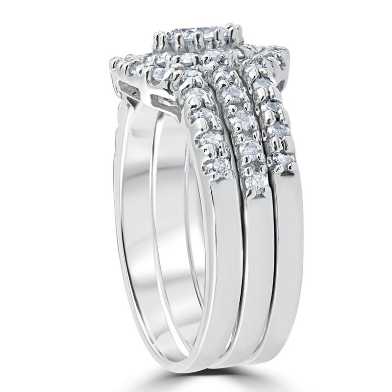 Pompeii3 1 1/10ct Round Diamond Engagement Matching Wedding Ring Set White Gold 14K, 2 of 6