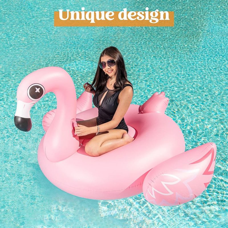 Syncfun Giant Flamingo Inflatable Pool Float - Pink Flamingo Fun Beach Floaties, Large Blow Up Ride on Pool Raft, 3 of 10