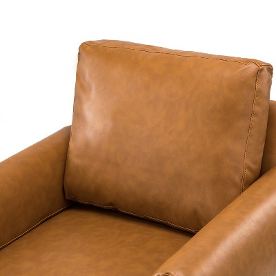 Cognac Faux Leather and Mahogany Wood Accent Chair