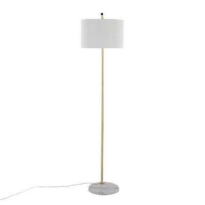 68" Gold Metal and White Marble Floor Lamp with Linen Shade