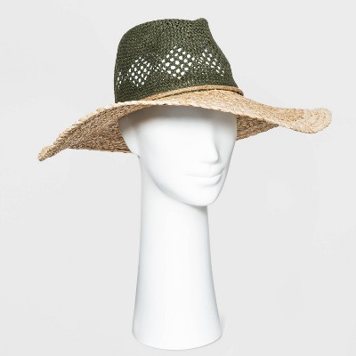 Women's Colorblock Straw Panama Hat - Universal Thread™ - Olive/Natural
