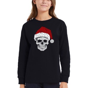 LA Pop Art Santa Skull - Girl's Word Art Long Sleeve T-Shirt - 1 of 4