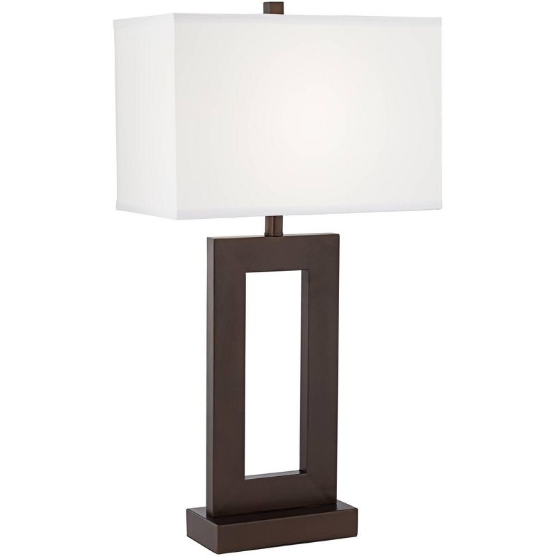 360 Lighting Marshall Modern Industrial Table Lamp 30 1/2" Tall Bronze Metal White Rectangular Shade for Bedroom Living Room Bedside Nightstand Office, 1 of 6