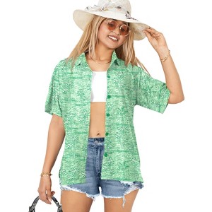 LA LEELA Women's Button Down Blouses Floral Summer Party Blouse Shirt Hawaiian Blouses Short Sleeve Vacation Casual Dress Tee Shirts - 1 of 4