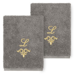 Linum Home Textiles 100% Turkish Cotton MONICA Gold Thread 2PC Embellished Washcloth Set - 1 of 3