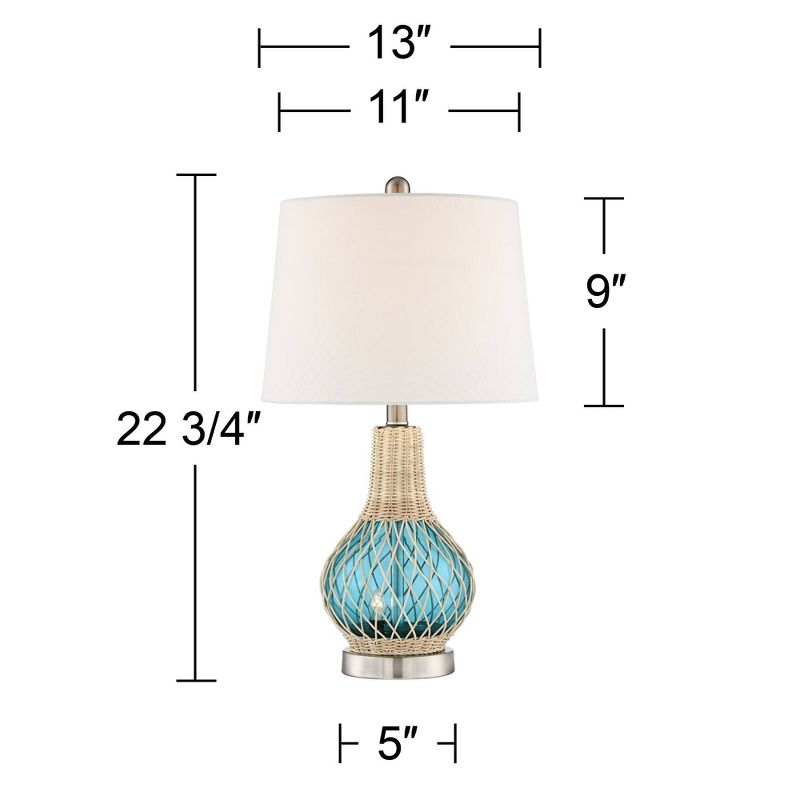 360 Lighting Alana Coastal Accent Table Lamp 22 3/4" High Rope Blue Glass Gourd with Nightlight LED White Fabric Drum Shade for Bedroom Living Room, 4 of 10
