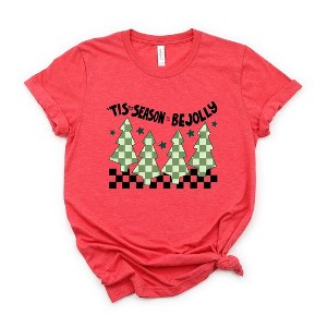 Simply Sage Market Women's Be Jolly Checkered Tree Short Sleeve Graphic Tee - 1 of 4