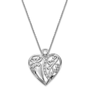 Black Bow Jewelry Rhodium Plated Sterling Silver & CZ Angel of Love Necklace, 18 Inch - 1 of 4