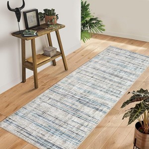 Washable Rug with Braided Print, Modern Low-Pile Non-Slip Carpet for Kitchen, Entryway, Bathroom, Bedroom – Stain Resistant, Natural Darkened - 1 of 4