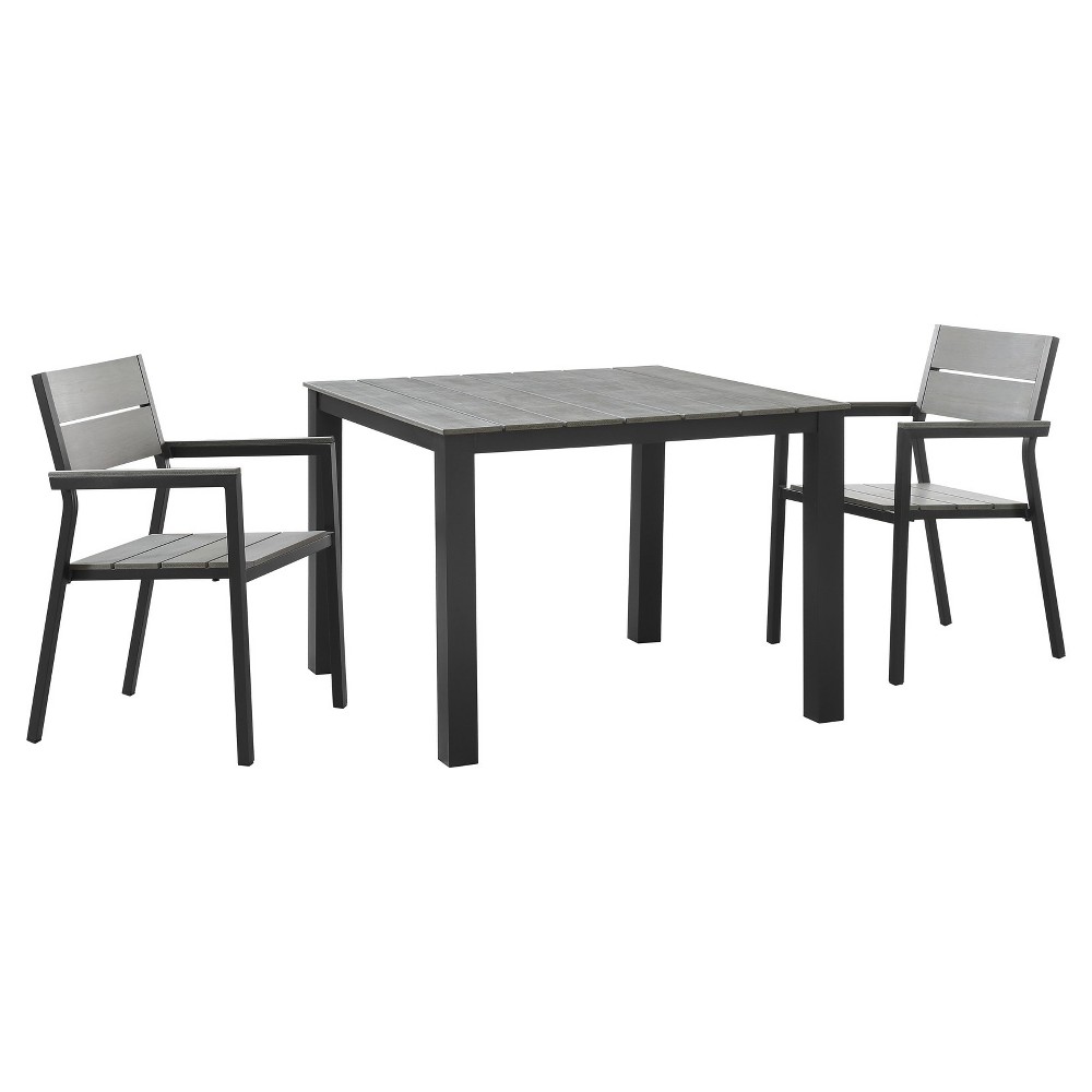 Maine 3pc Square Metal Patio Dining Set - Brown/Gray - Modway