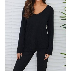 Women's Distressed V-neck Cotton Long Sleeve Top - Milio Milano - 1 of 3