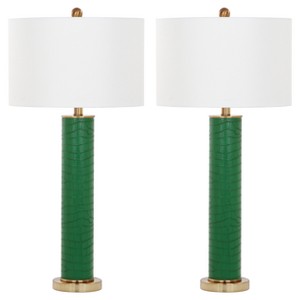 Ollie Dark Green Faux Alligator Table Lamp Set of 2 - Safavieh