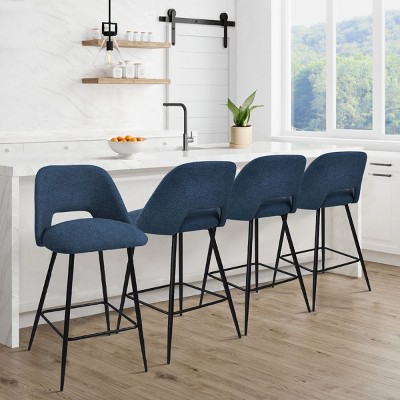 Edwin 26.5" inches Fabric Counter Height Stools,Armless Upholstered Counter Stools With Backs Set Of 4,Black Metal Frames-Maison Boucle