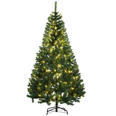 HOMCOM 6 FT Tall Pre-Lit Douglas Fir Artificial Christmas Tree with Realistic Branches, 250 Warm White LED Lights and 1000 Tips, Green
