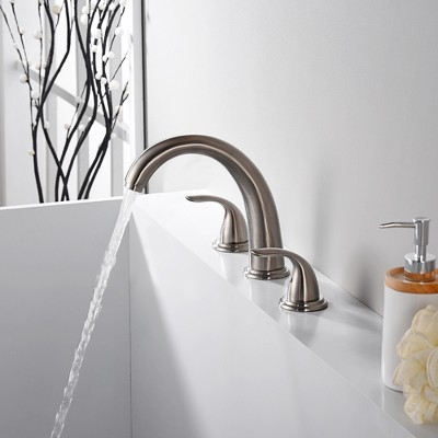 Brushed Nickel Dual Handle Roman Tub Faucet with Long Spout