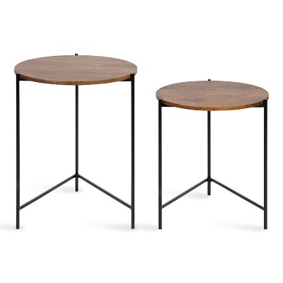 Ulani Natural Wood and Black Metal Round Nesting Tables