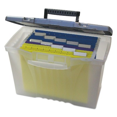 Storex Portable File Storage Box w/Organizer Lid Letter/Legal Clear 61511U01C