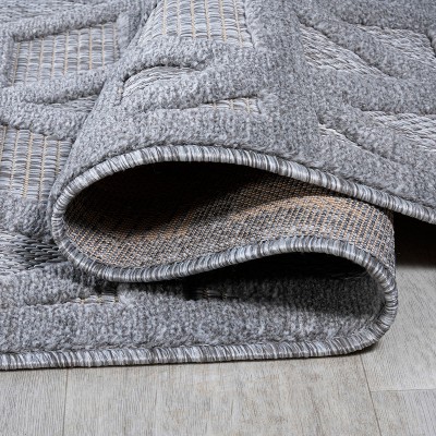 Elysian Light Gray Geometric Square Synthetic Indoor/Outdoor Rug