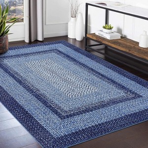 Acekool 9x12 Washable Area Rug, Modern Printed Braided Look, Non-Slip, Stain Resistant Large Brown Carpet for Bedroom, Living Room, Dining Room - 1 of 4