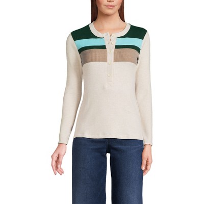 Lands' End Women's Long Sleeve Cozy Rib Henley Top
