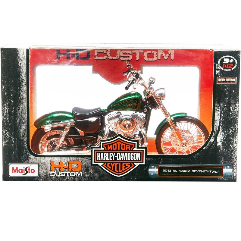 2013 Harley Davidson XL 1200V Seventy Two Green Motorcycle Model 1/12 by Maisto, 5 of 6
