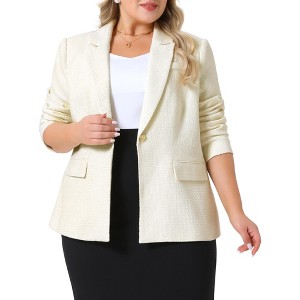 Agnes Orinda Women's Plus Size Texture Tweed Elegant Long Sleeve Work Office Blazer - 1 of 4