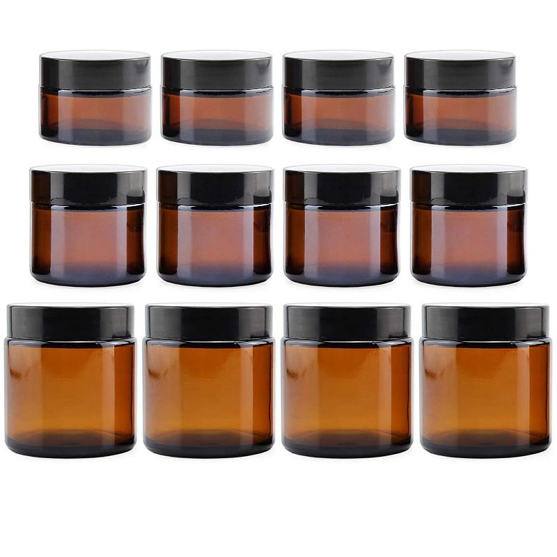 Cornucopia Brands Combo Pack of 1, 2 & 4oz Amber Glass Jars, Set of 12; Containers for Cosmetics, Lotions, & Balms, 1 of 7