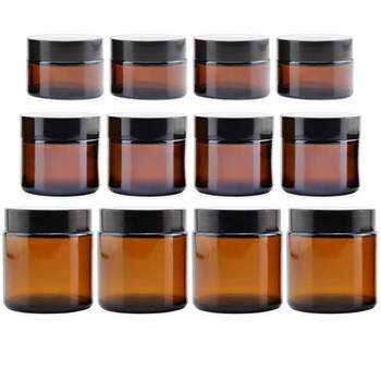 Cornucopia Brands Combo Pack of 1, 2 & 4oz Amber Glass Jars, Set of 12; Containers for Cosmetics, Lotions, & Balms