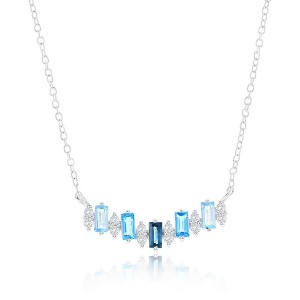 Simona Sterling Silver, Blue-Topaz Baguette & White Topaz, Gem Bar Necklace - Blue - 16+2 Inch - 1 of 2