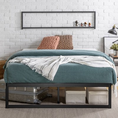King Black Metal Frame Upholstered Platform Bed with Slats