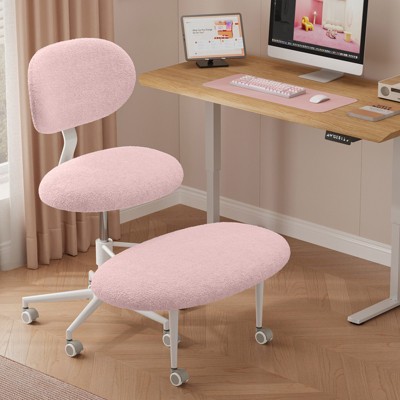 Pinmoco Upholstered Office Chair Adjustable Height Ergonomic Office Chair with Lumbar Support and Wheels, Teddy Fabric/Faux Leather