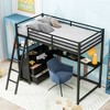 Twin Size Metal Loft Bed with Desk, Shelves and Two Built-in Drawers - ModernLuxe - image 3 of 4