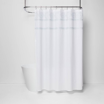 Medallion Sheer Embroidery Shower Curtain White/Aqua - Threshold™