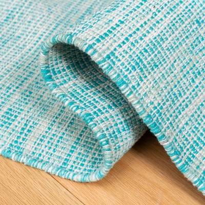 Montauk Aqua Blue 6' Square Handwoven Cotton Area Rug