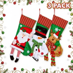 3 Pcs Knitted Trim Christmas Stocking Set, 3D Festive Christmas Characters boots decoration - 1 of 4